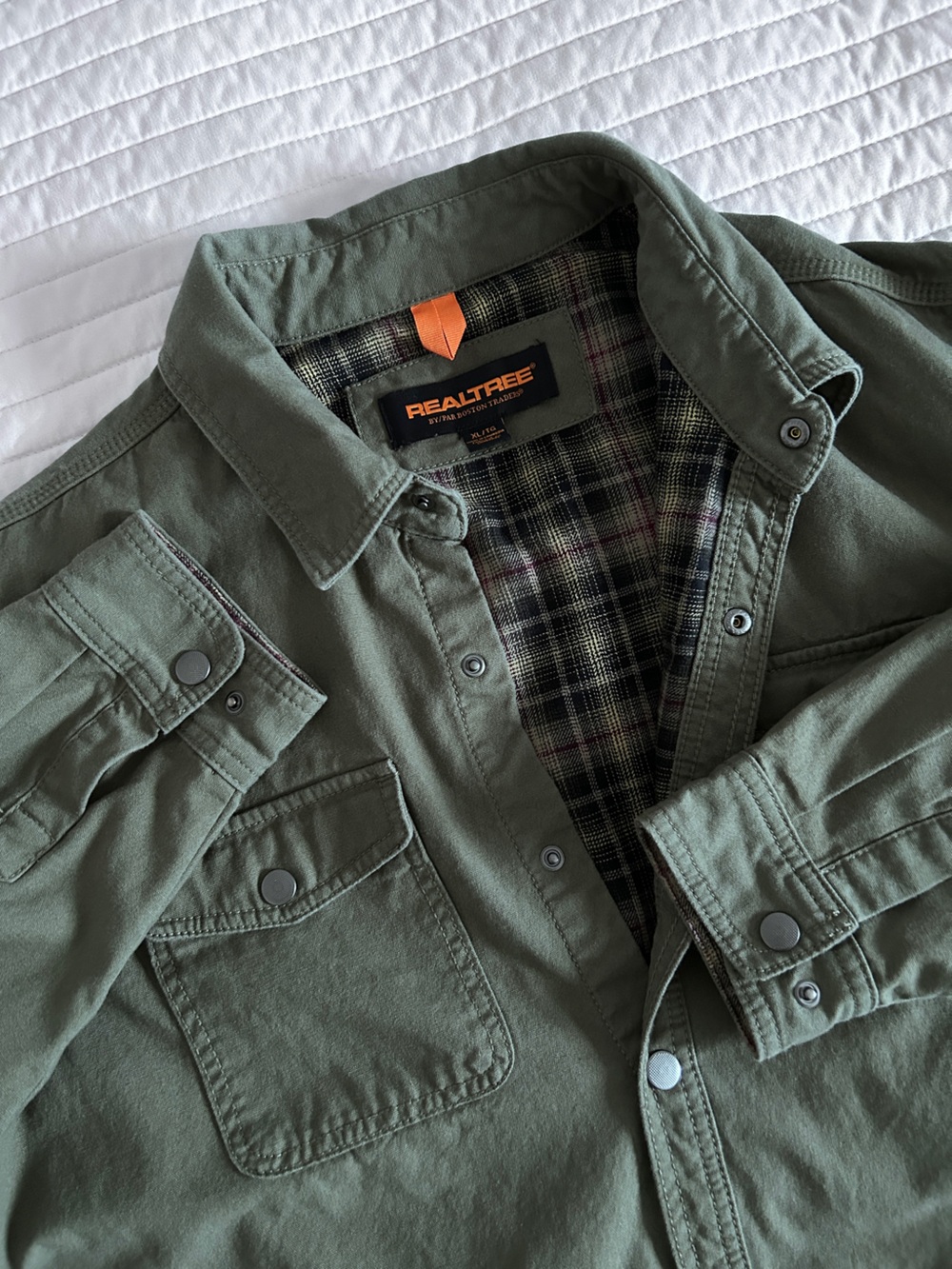 Realtree Men’s XL Olive Green Plaid Lined Shacket Snap Shirt Jacket Military